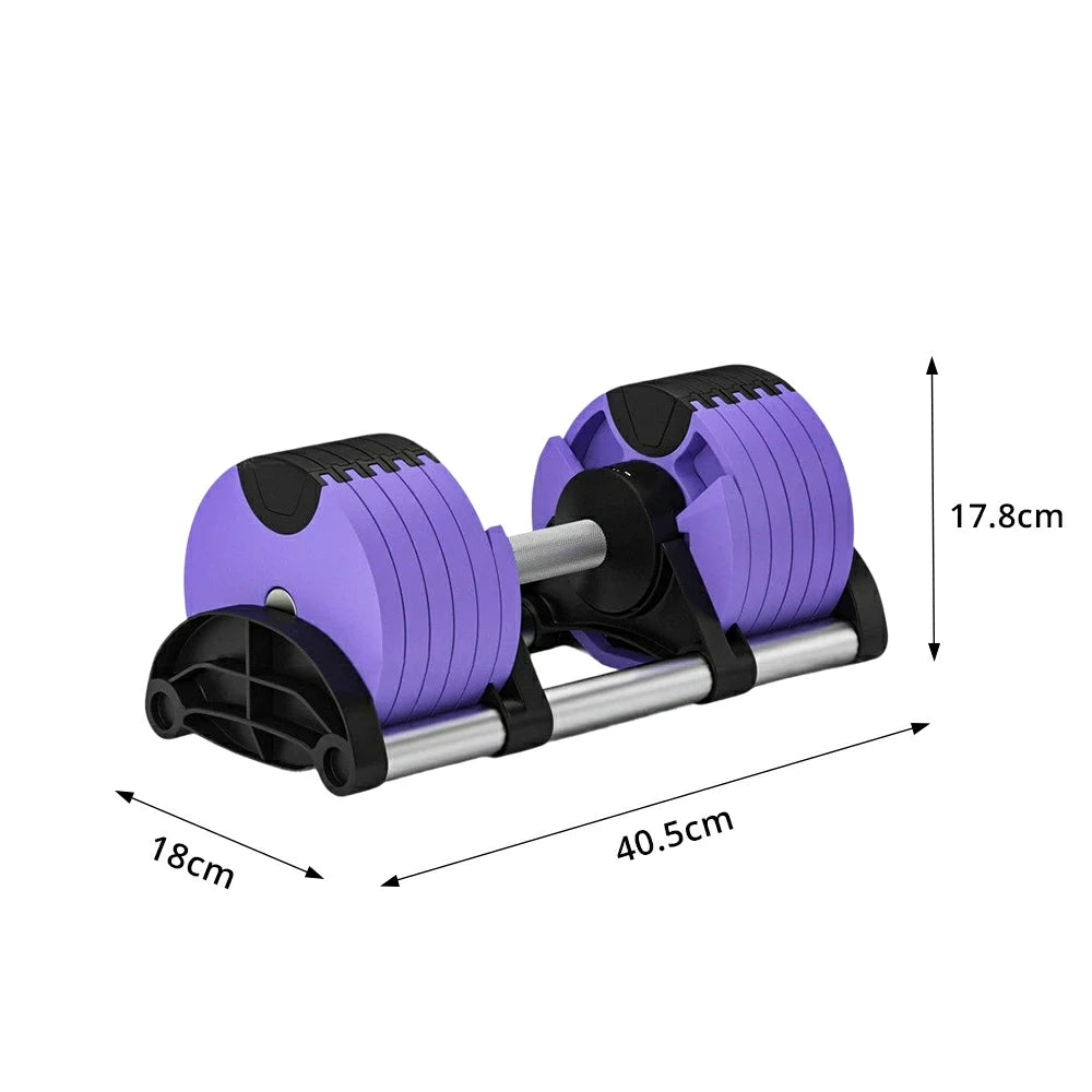 FITPRO Adjustable Dumbbell Set Quick Change Multi Weight Home Gym Compact Strength Training - Purple