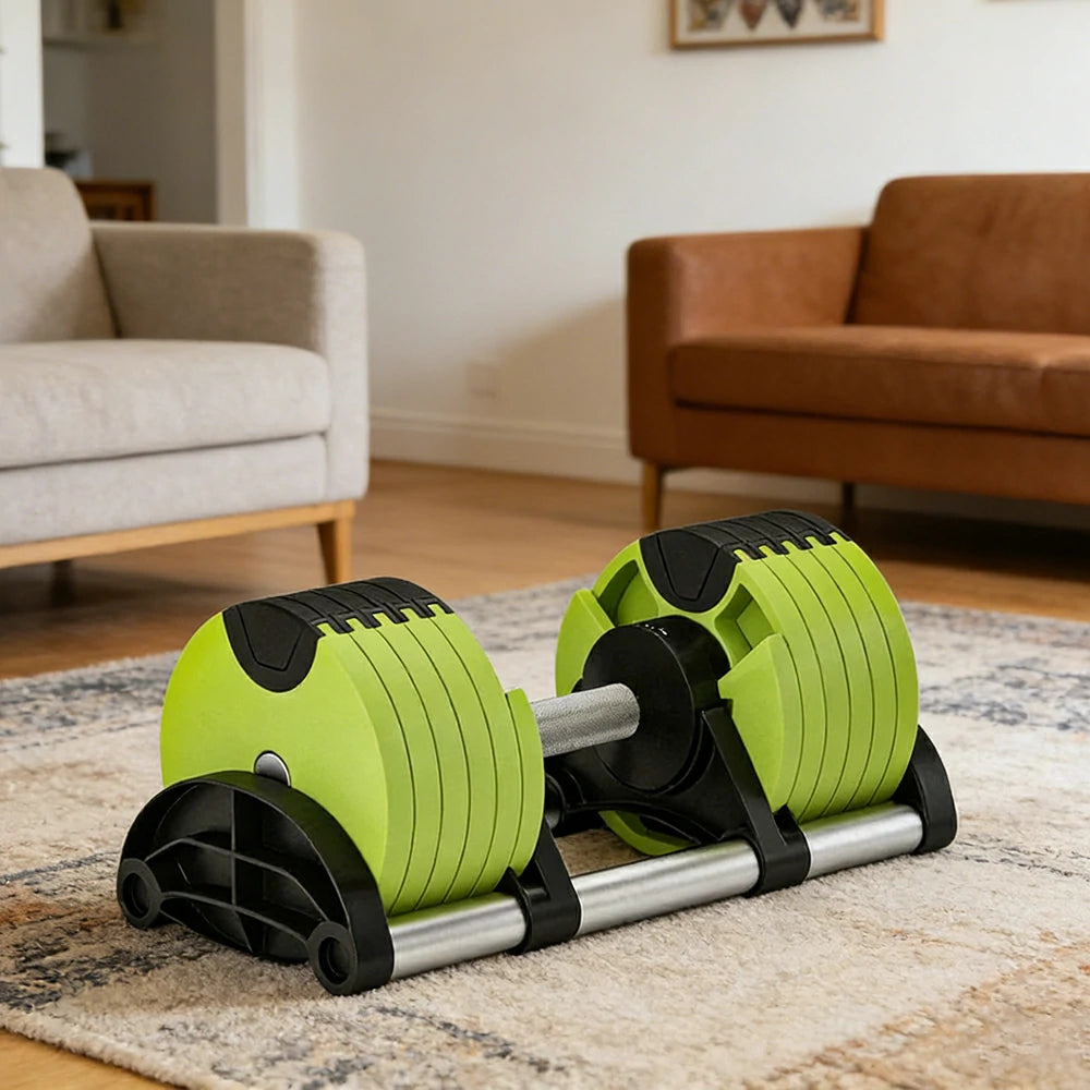 FITPRO Adjustable Dumbbell Set Quick Change Multi Weight Home Gym Compact Strength Training - Light Green