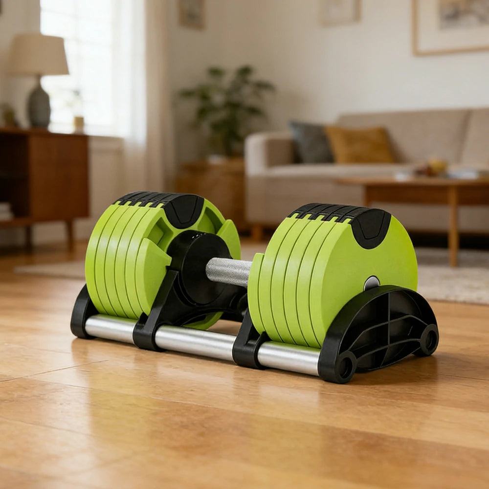 FITPRO Adjustable Dumbbell Set Quick Change Multi Weight Home Gym Compact Strength Training - Light Green