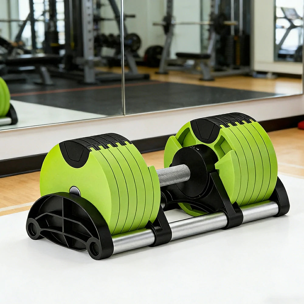 FITPRO Adjustable Dumbbell Set Quick Change Multi Weight Home Gym Compact Strength Training - Light Green