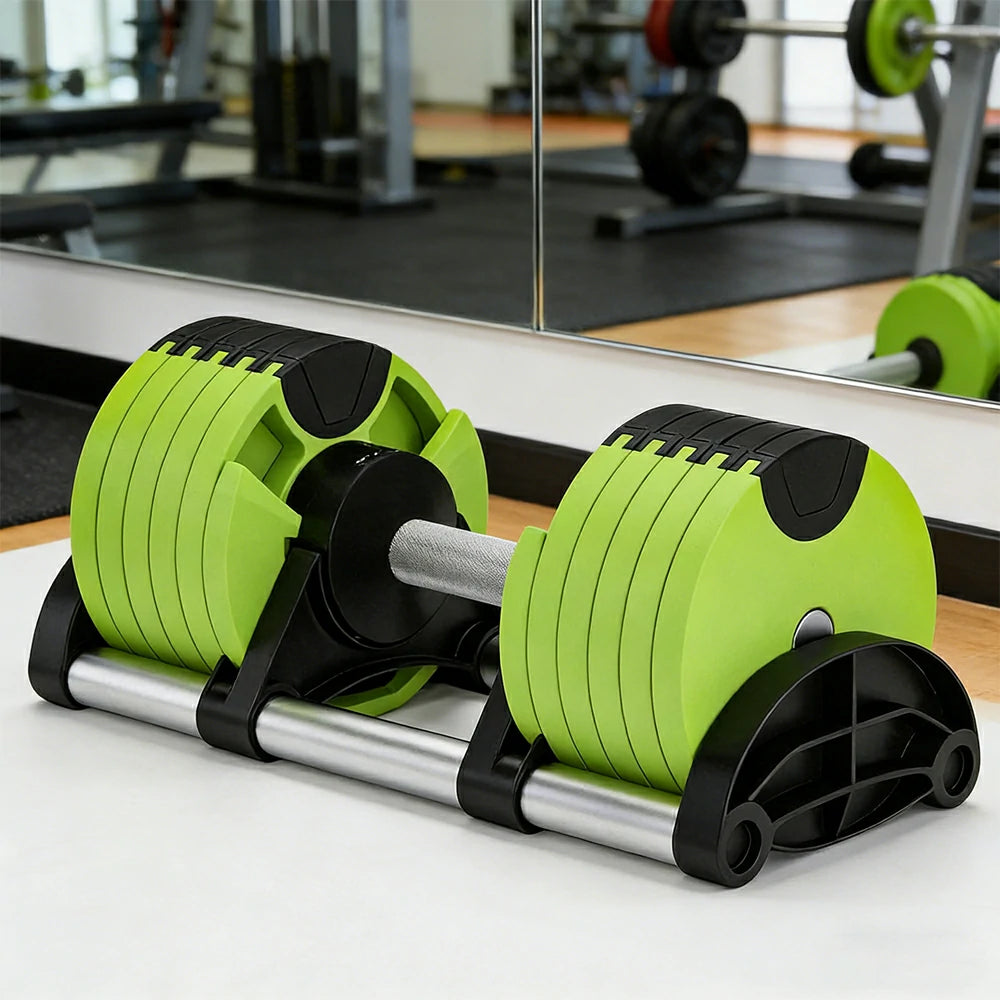 FITPRO Adjustable Dumbbell Set Quick Change Multi Weight Home Gym Compact Strength Training - Light Green