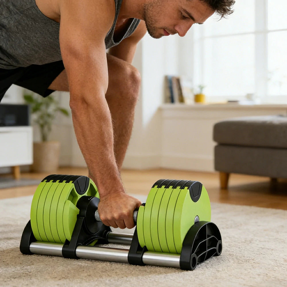 FITPRO Adjustable Dumbbell Set Quick Change Multi Weight Home Gym Compact Strength Training - Light Green
