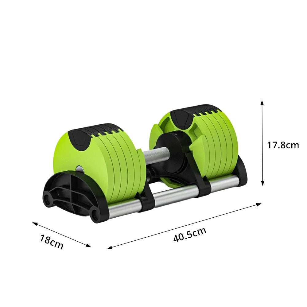 FITPRO Adjustable Dumbbell Set Quick Change Multi Weight Home Gym Compact Strength Training - Light Green