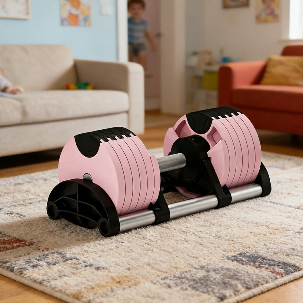 FITPRO Adjustable Dumbbell Set Quick Change Multi Weight Home Gym Compact Strength Training - Pink