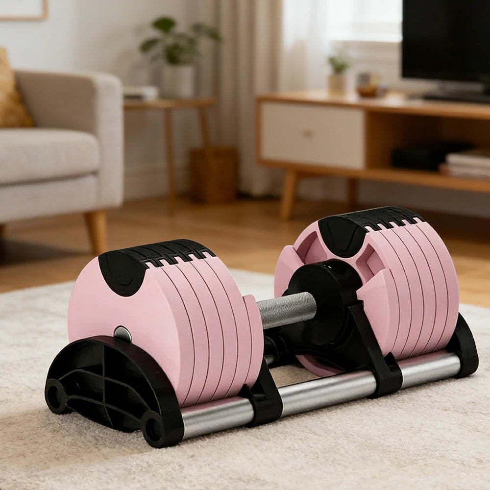 FITPRO Adjustable Dumbbell Set Quick Change Multi Weight Home Gym Compact Strength Training - Pink