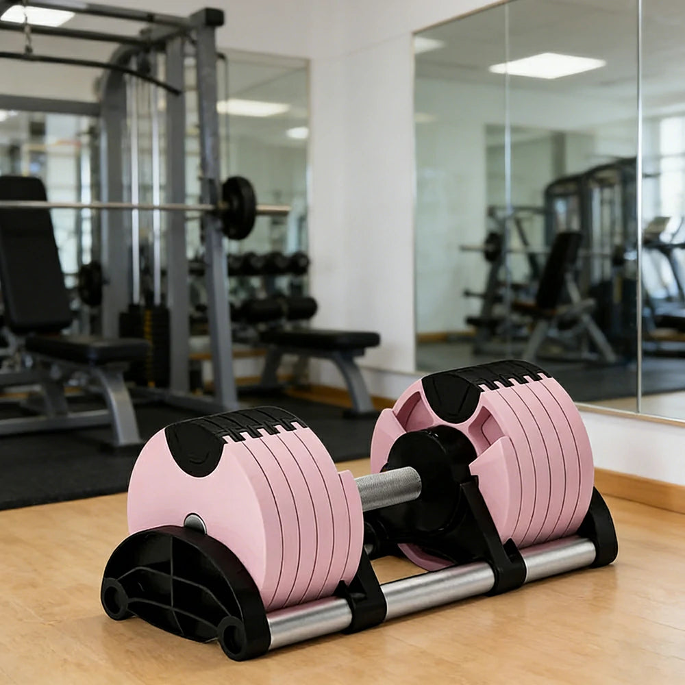 FITPRO Adjustable Dumbbell Set Quick Change Multi Weight Home Gym Compact Strength Training - Pink