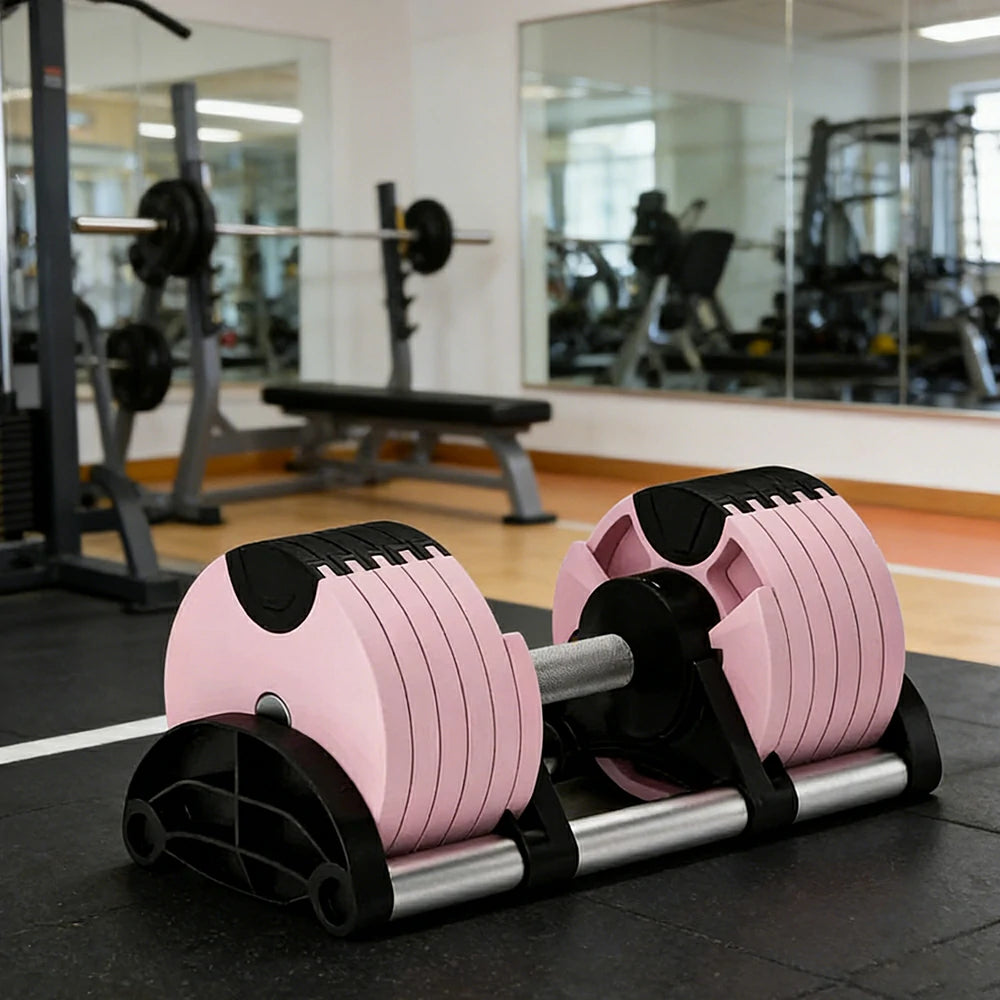 FITPRO Adjustable Dumbbell Set Quick Change Multi Weight Home Gym Compact Strength Training - Pink