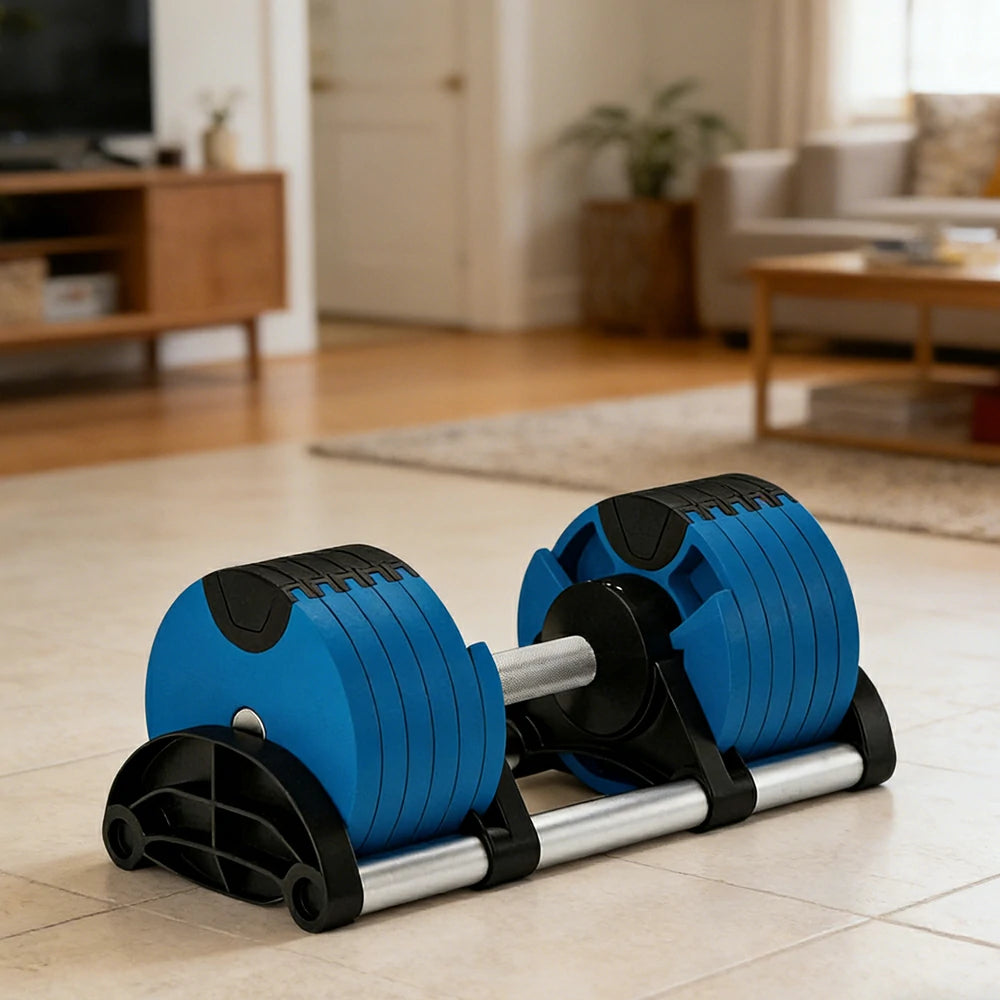 FITPRO Adjustable Dumbbell Set Quick Change Multi Weight Home Gym Compact Strength Training - Blue