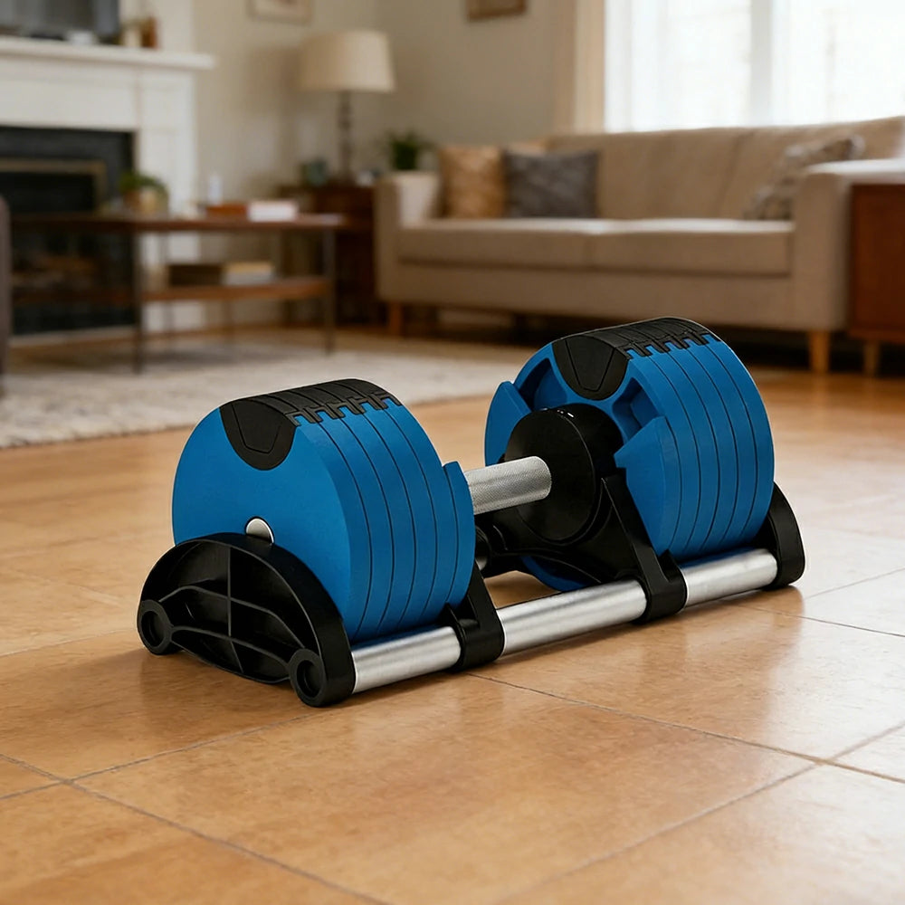 FITPRO Adjustable Dumbbell Set Quick Change Multi Weight Home Gym Compact Strength Training - Blue