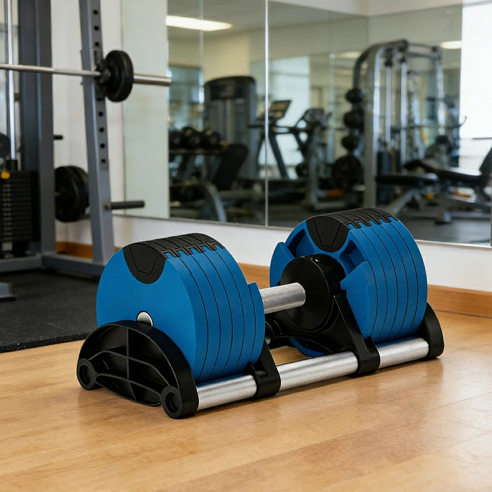 FITPRO Adjustable Dumbbell Set Quick Change Multi Weight Home Gym Compact Strength Training - Blue