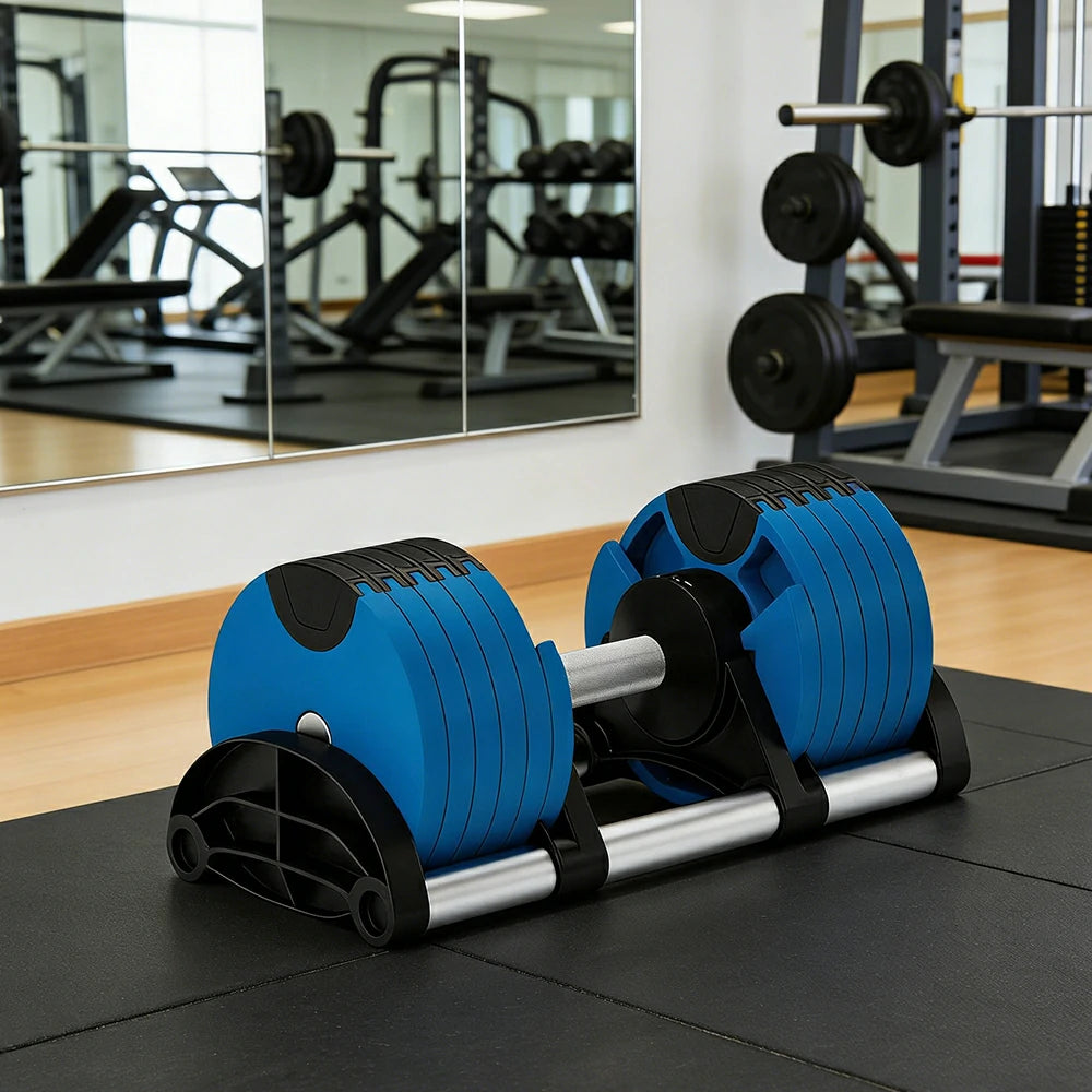 FITPRO Adjustable Dumbbell Set Quick Change Multi Weight Home Gym Compact Strength Training - Blue