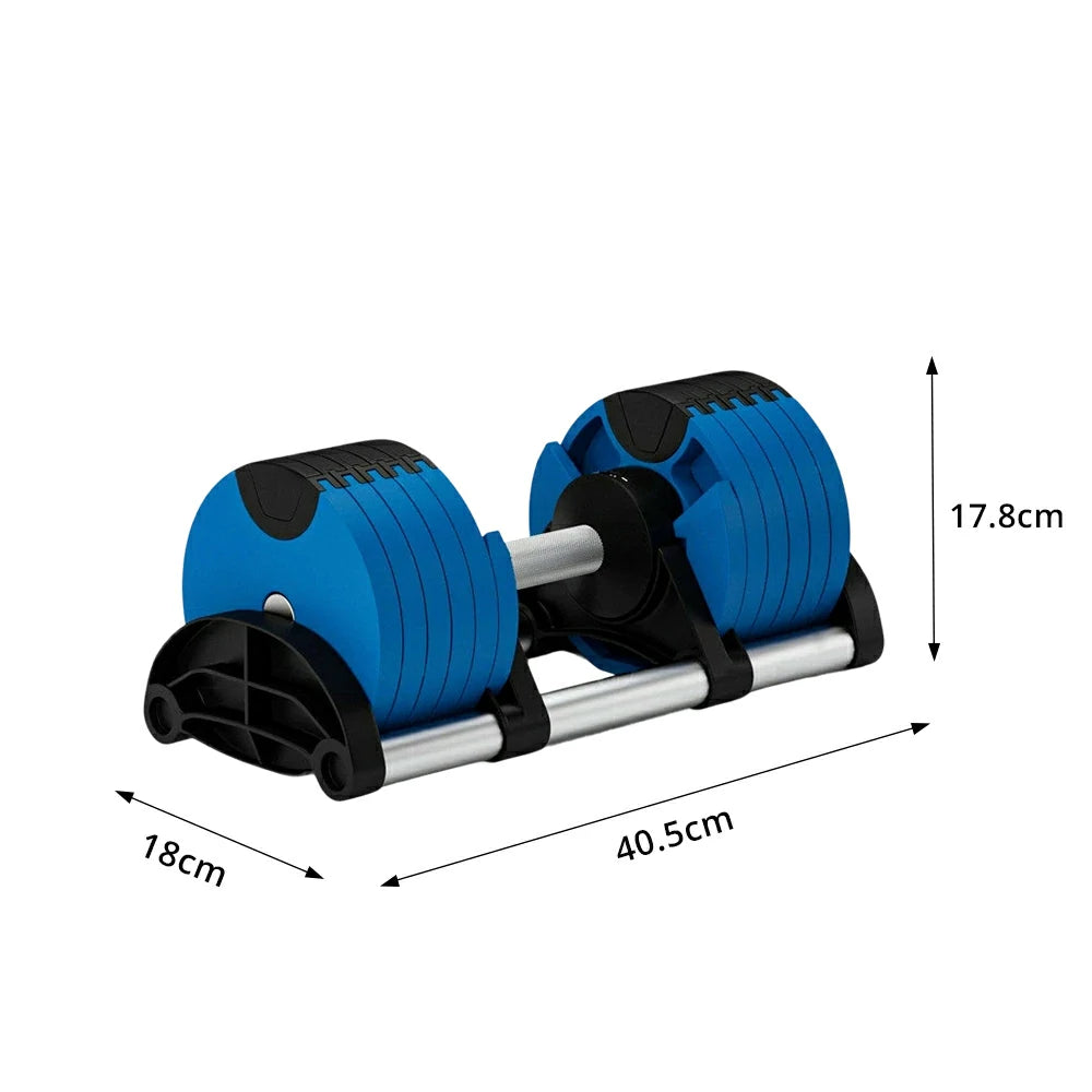 FITPRO Adjustable Dumbbell Set Quick Change Multi Weight Home Gym Compact Strength Training - Blue