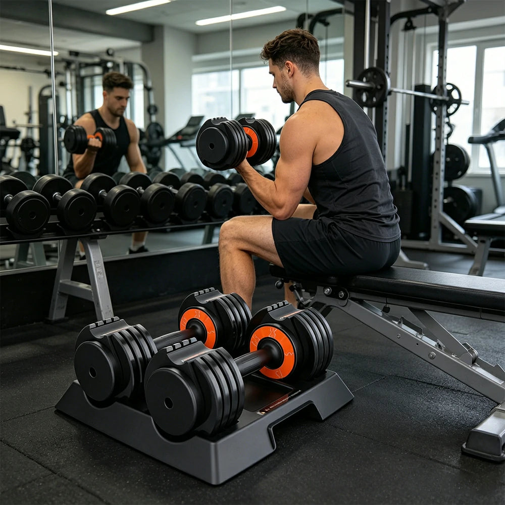 FITPRO Smart Adjustable Dumbbell Set Pair 25LB Quick Change Voice Guided Compact Home Gym Strength Training