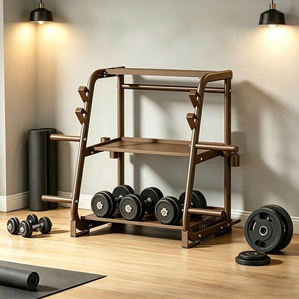 FITPRO Dumbbell Storage Rack 3 Tier Multi Function Large Capacity Home Gym Space Saving Organizer - Coffee