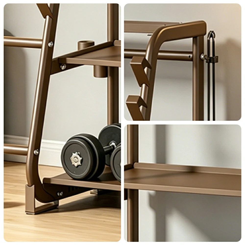 FITPRO Dumbbell Storage Rack 3 Tier Multi Function Large Capacity Home Gym Space Saving Organizer - Coffee