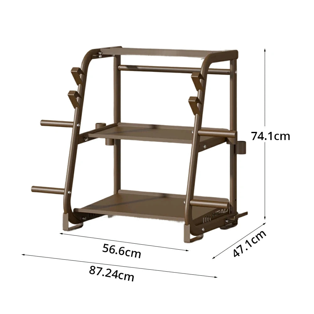 FITPRO Dumbbell Storage Rack 3 Tier Multi Function Large Capacity Home Gym Space Saving Organizer - Coffee