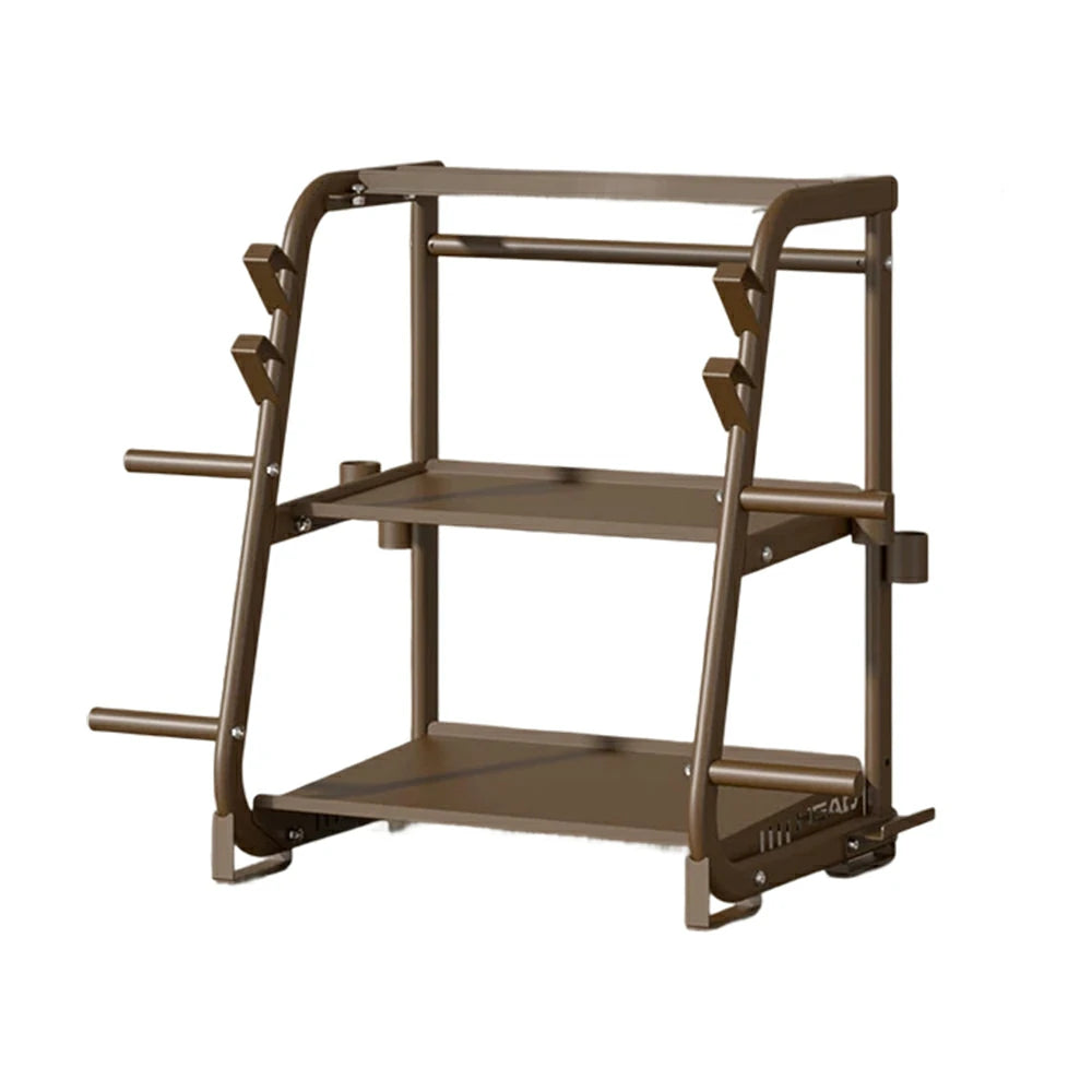 FITPRO Dumbbell Storage Rack 3 Tier Multi Function Large Capacity Home Gym Space Saving Organizer - Coffee
