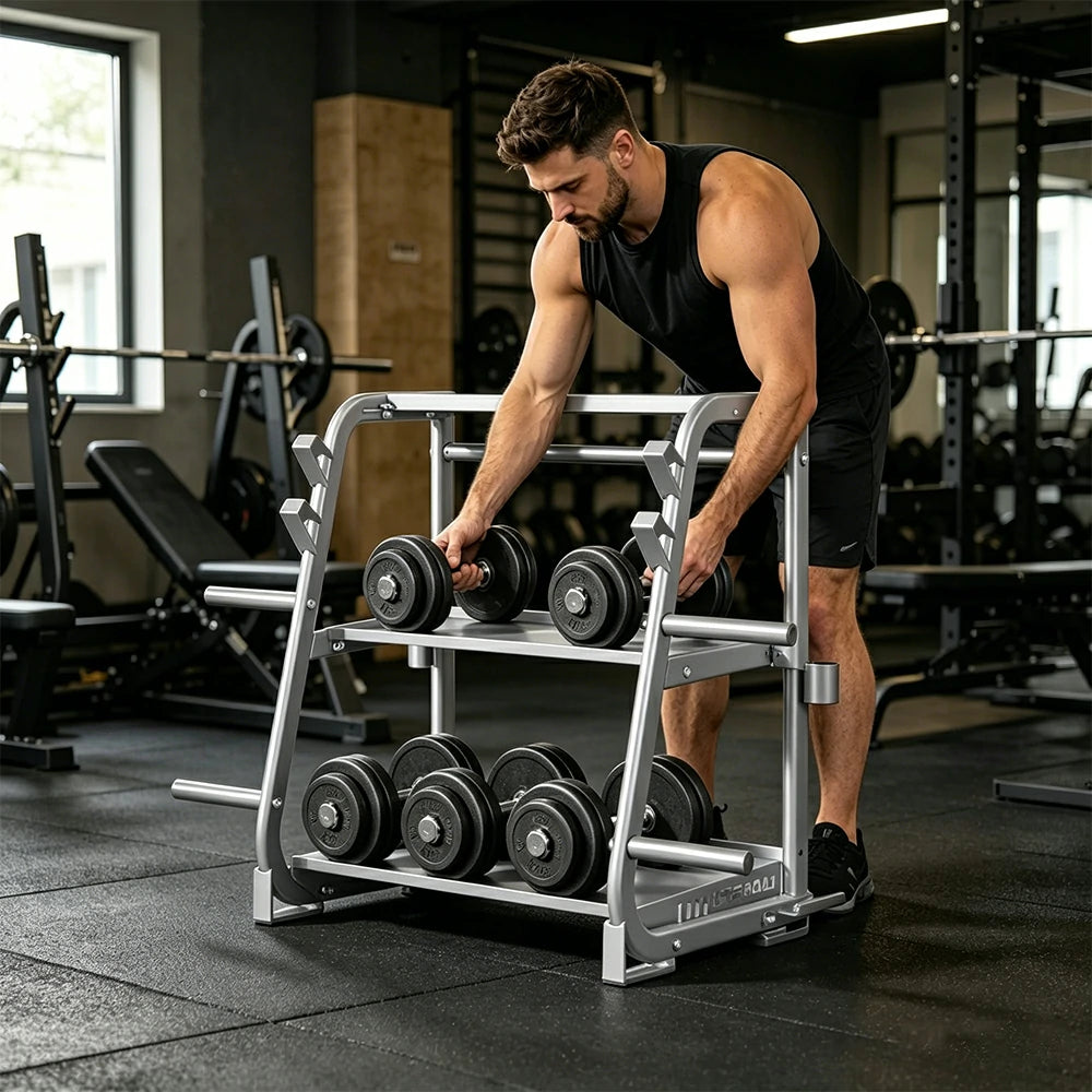 FITPRO Dumbbell Storage Rack 3 Tier Multi Function Large Capacity Home Gym Space Saving Organizer - Silver