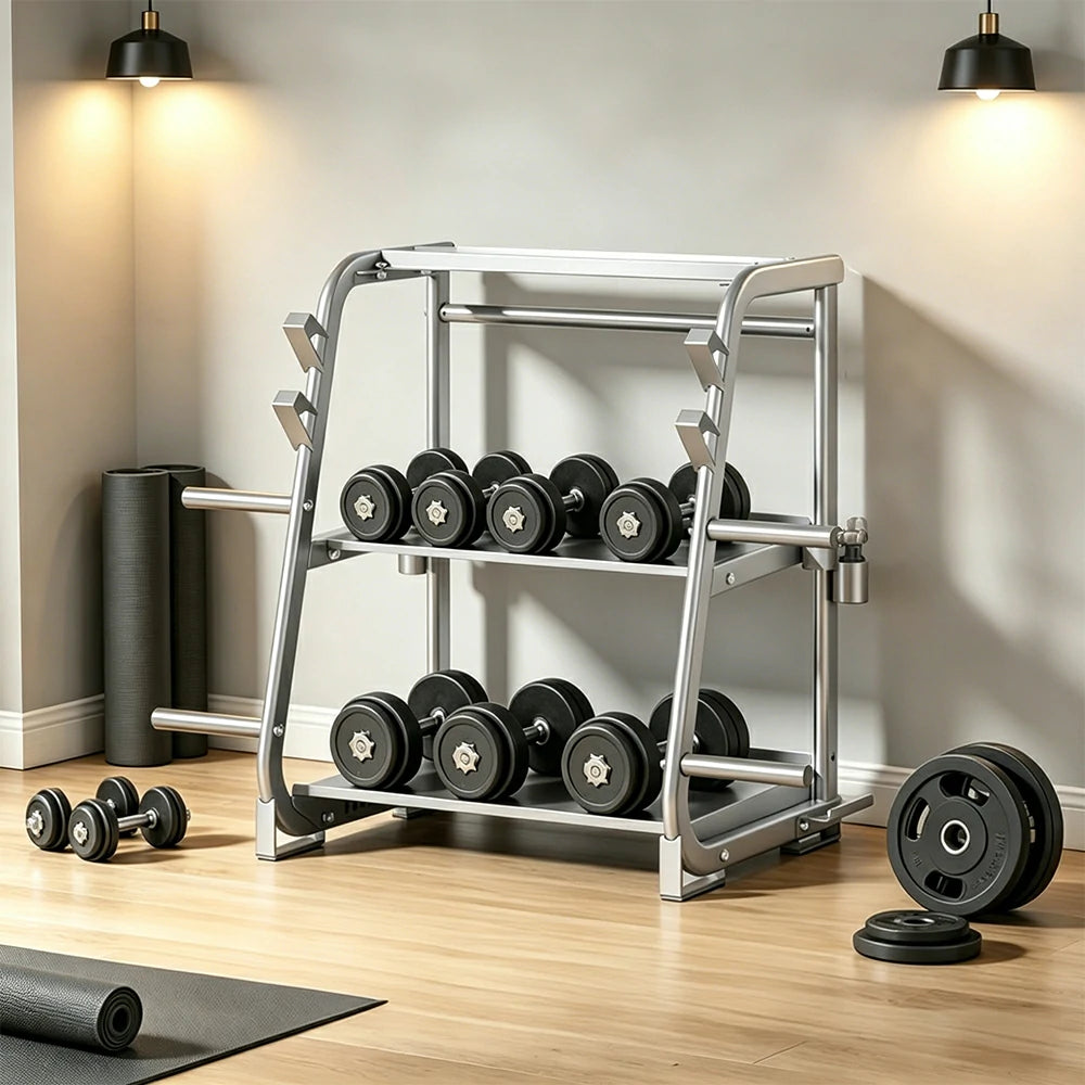 FITPRO Dumbbell Storage Rack 3 Tier Multi Function Large Capacity Home Gym Space Saving Organizer - Silver