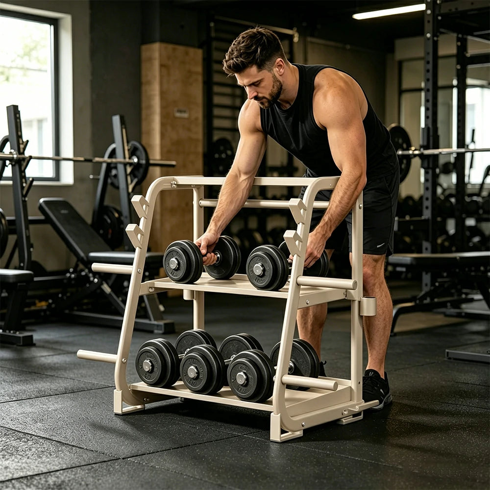 FITPRO Dumbbell Storage Rack 3 Tier Multi Function Large Capacity Home Gym Space Saving Organizer - Yellow