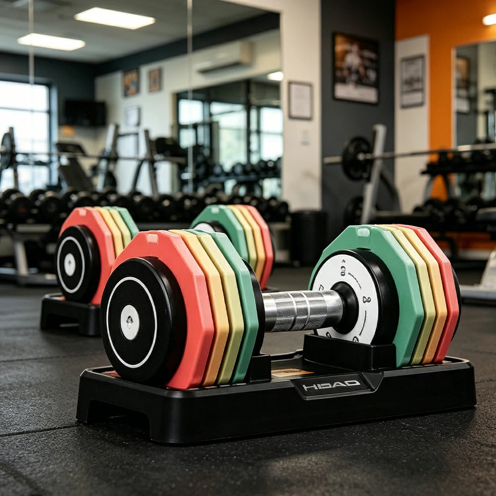 FITPRO Adjustable Dumbbell Set Pair Total 10kg Quick Dial 20 Level Compact Home Gym Strength Training