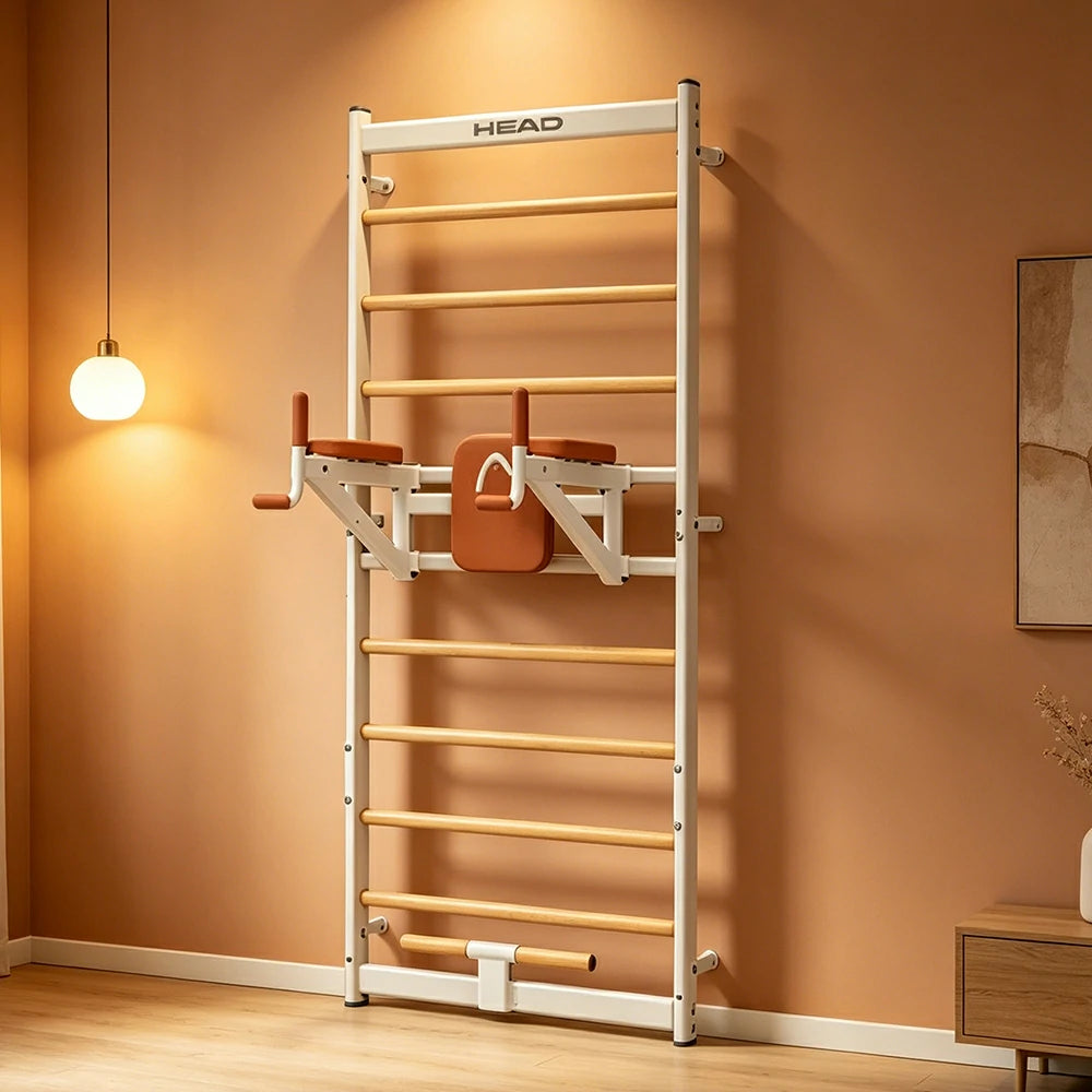 FITPRO Wall-Mounted Stall Bar with Beech Wood Bars and Stable Support for Home Stretching and Posture Training