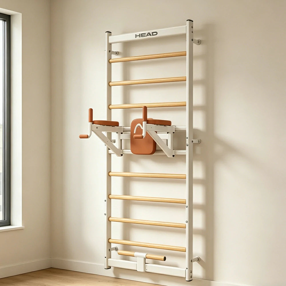 FITPRO Wall-Mounted Stall Bar with Beech Wood Bars and Stable Support for Home Stretching and Posture Training