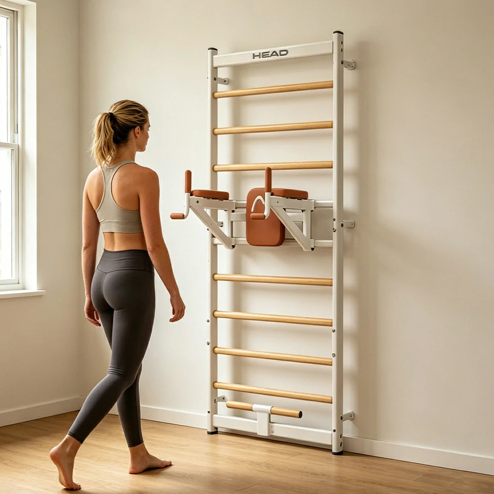 FITPRO Wall-Mounted Stall Bar with Beech Wood Bars and Stable Support for Home Stretching and Posture Training