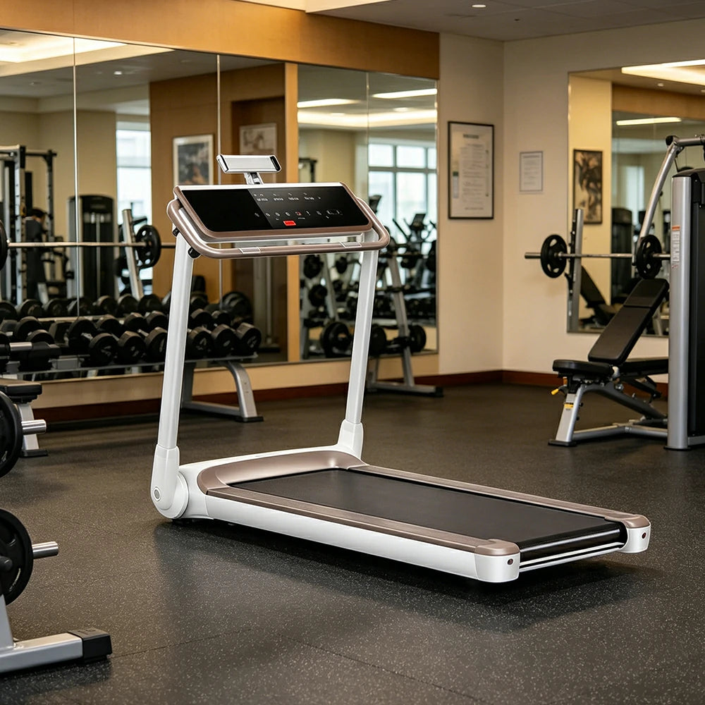 FITPRO Slim Foldable Treadmill with Multi-Point Shock Absorption and Quiet Design for Small-Space Home Fitness