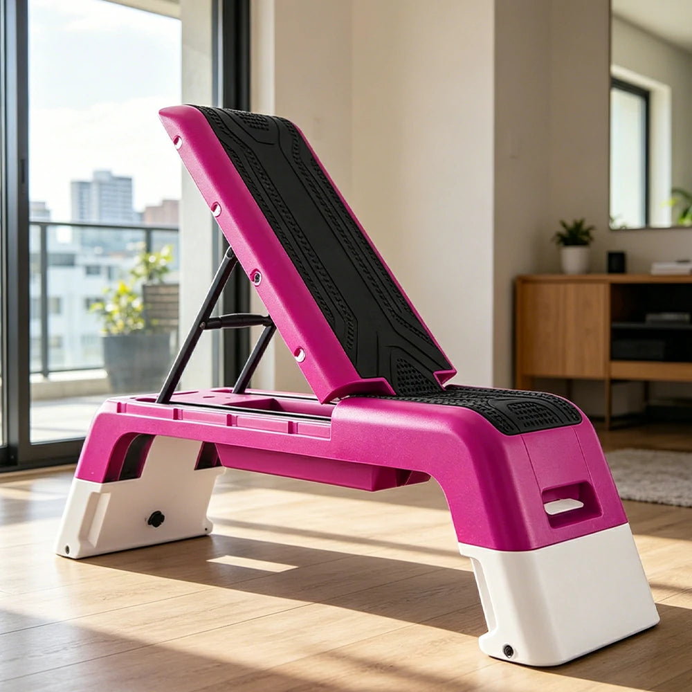 FITPRO Multi-Functional Step Bench with Adjustable Angles, Foldable Storage for Home Fitness Training - Pink