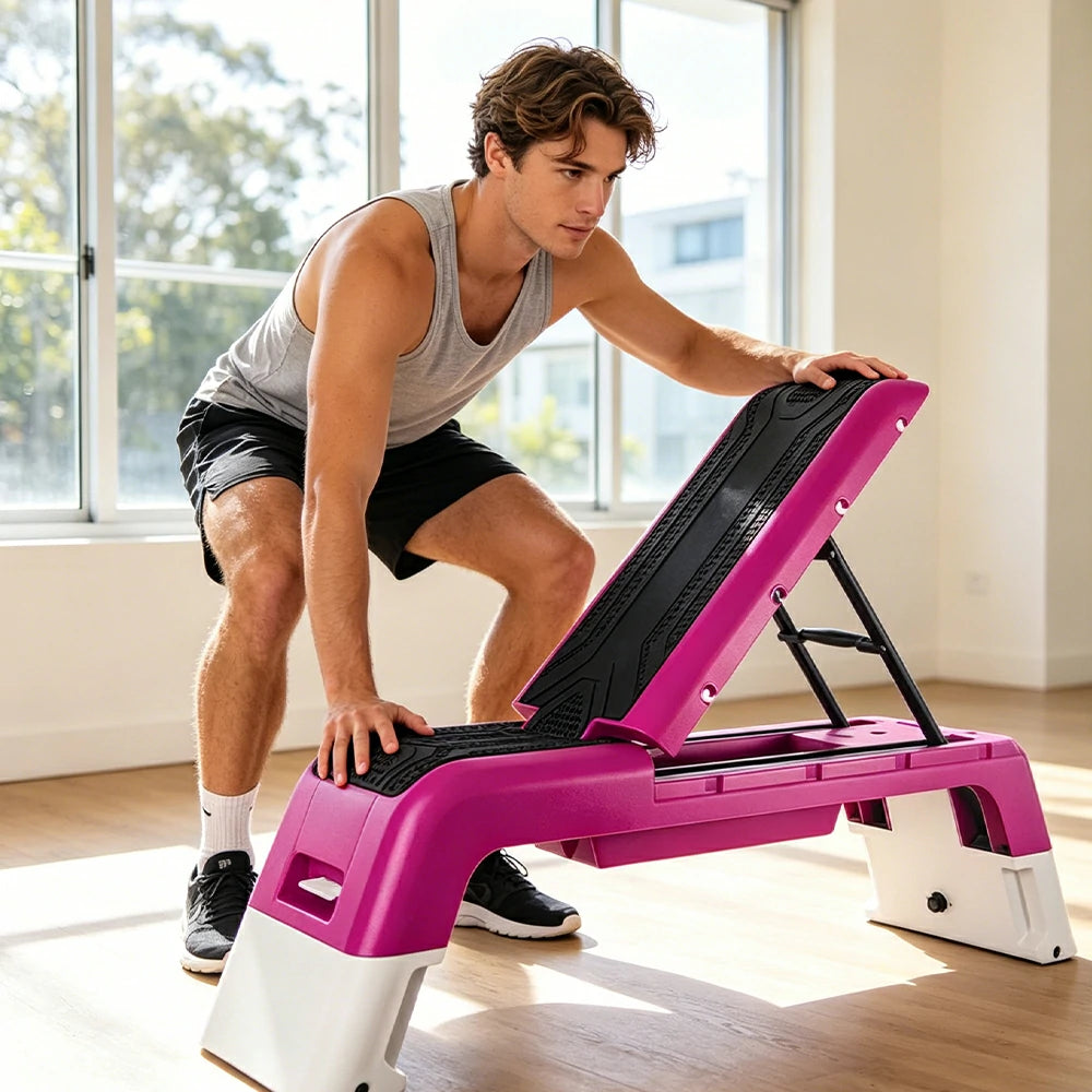 FITPRO Multi-Functional Step Bench with Adjustable Angles, Foldable Storage for Home Fitness Training - Pink