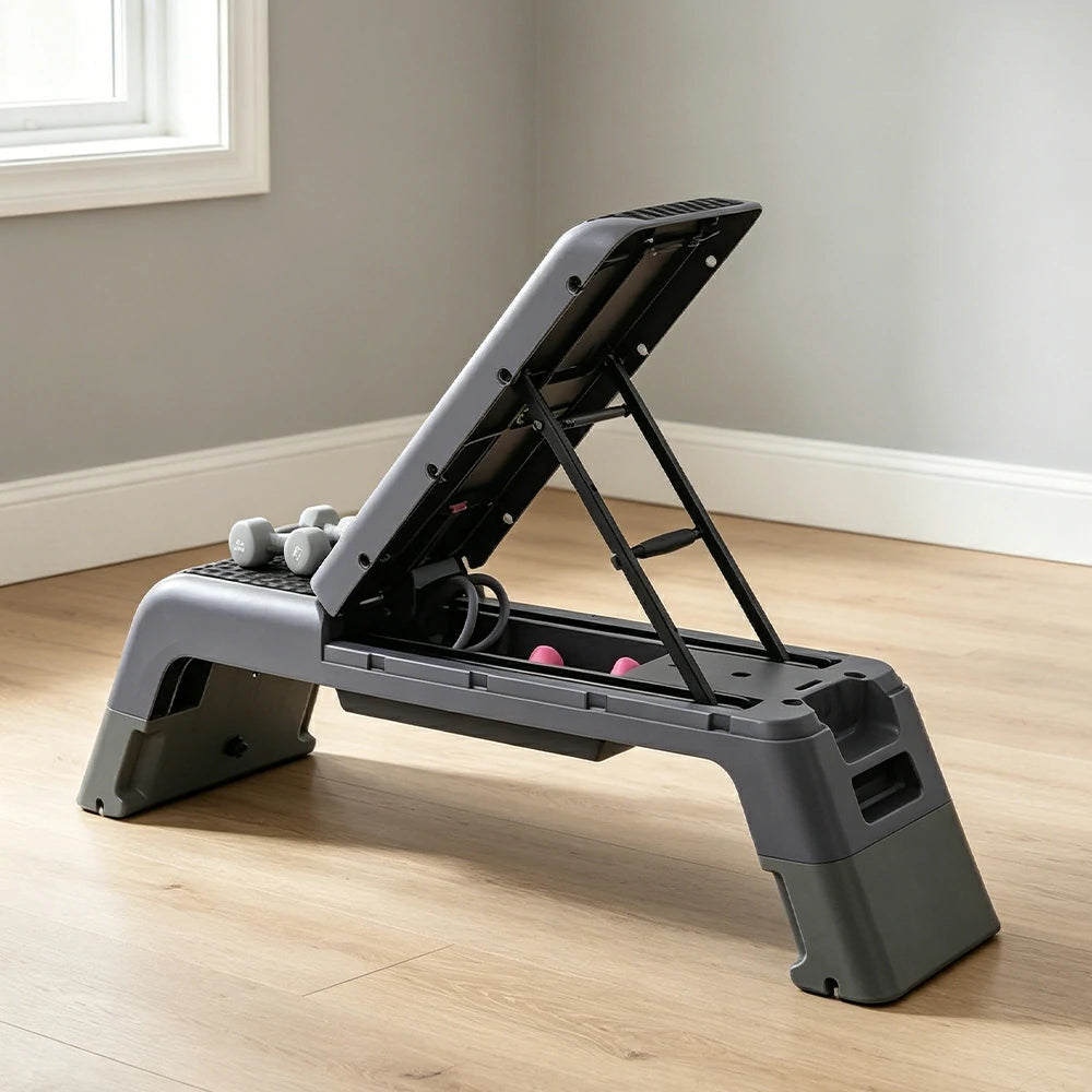 FITPRO Multi-Functional Step Bench with Adjustable Angles, Foldable Storage for Home Fitness Training - Grey