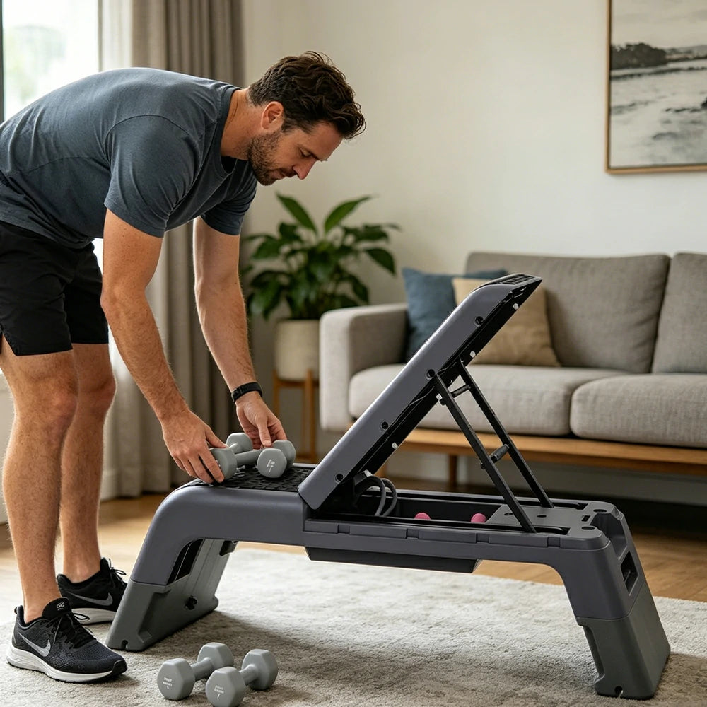 FITPRO Multi-Functional Step Bench with Adjustable Angles, Foldable Storage for Home Fitness Training - Grey