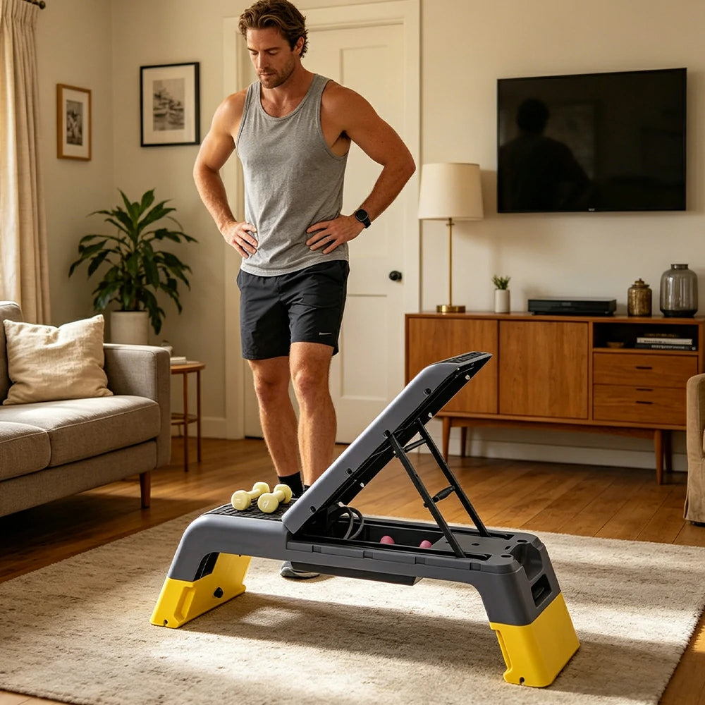 FITPRO Multi-Functional Step Bench with Adjustable Angles, Foldable Storage for Home Fitness Training - Yellow