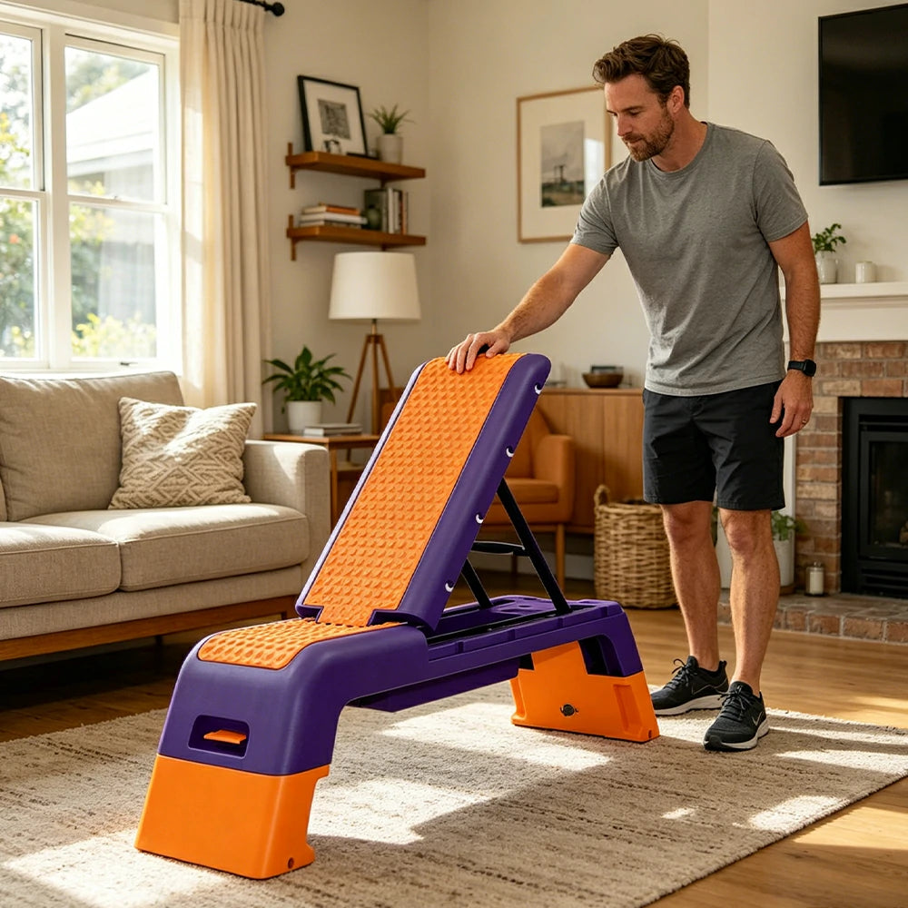 FITPRO Multi-Functional Step Bench with Adjustable Angles, Foldable Storage for Home Fitness Training - Orange