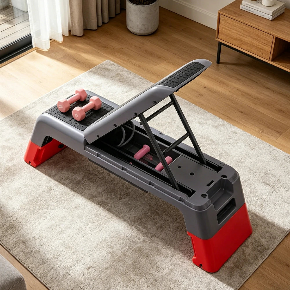 FITPRO Multi-Functional Step Bench with Adjustable Angles, Foldable Storage for Home Fitness Training - Red&Grey