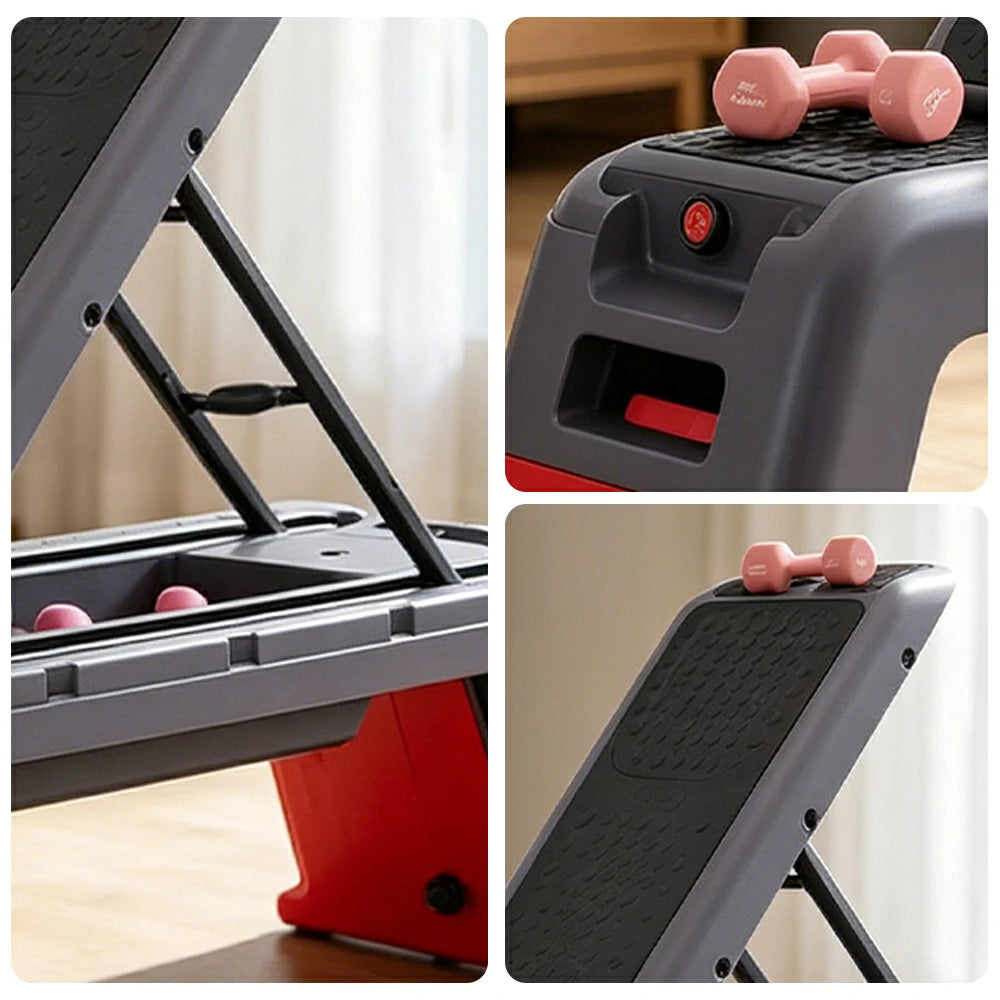 FITPRO Multi-Functional Step Bench with Adjustable Angles, Foldable Storage for Home Fitness Training - Red&Grey