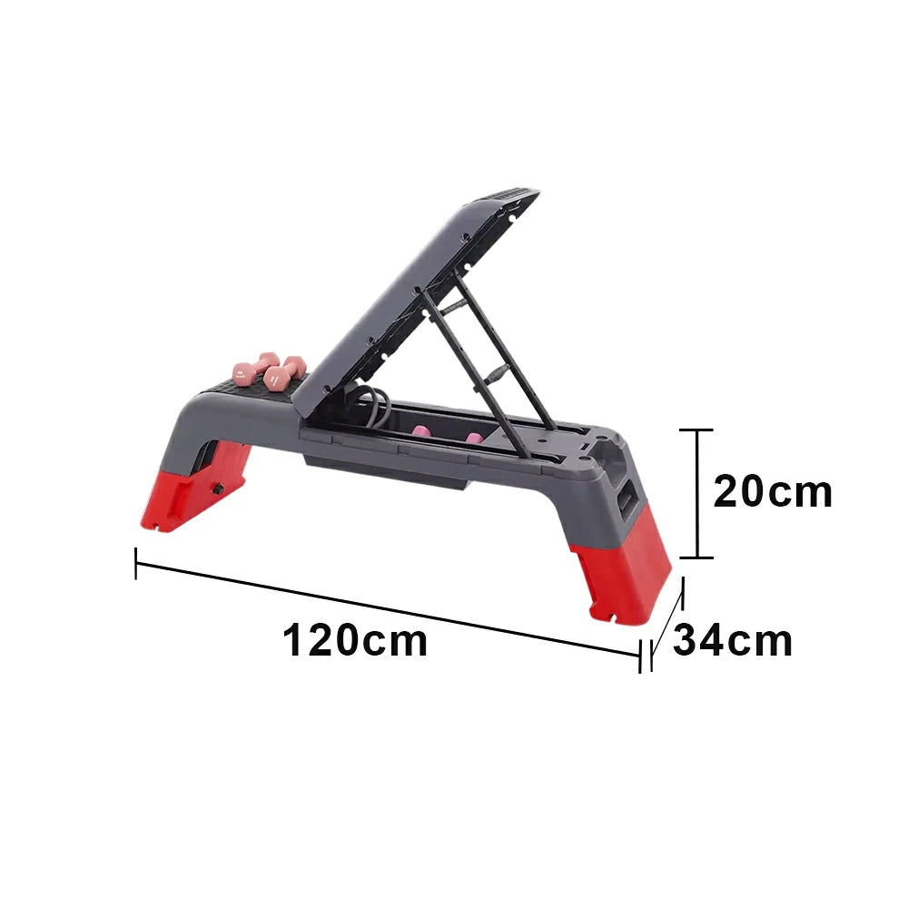 FITPRO Multi-Functional Step Bench with Adjustable Angles, Foldable Storage for Home Fitness Training - Red&Grey