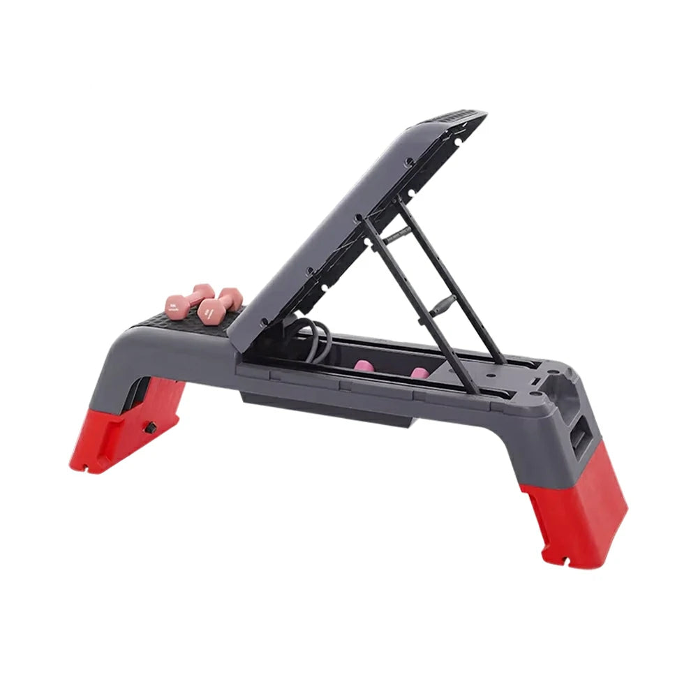 FITPRO Multi-Functional Step Bench with Adjustable Angles, Foldable Storage for Home Fitness Training - Red&Grey