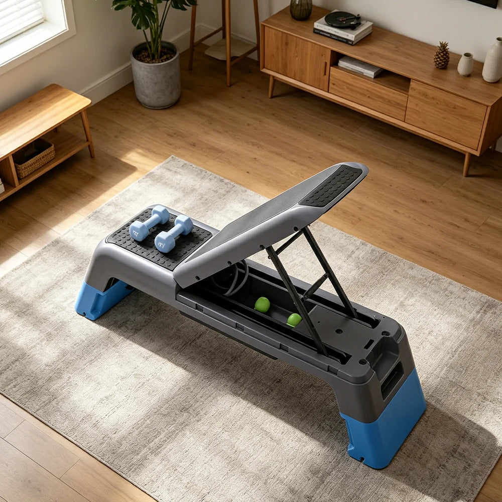 FITPRO Multi-Functional Step Bench with Adjustable Angles, Foldable Storage for Home Fitness Training - Blue&Grey
