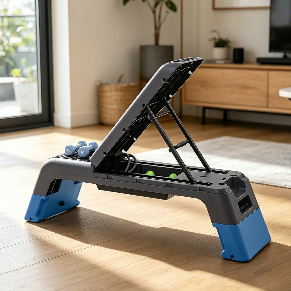 FITPRO Multi-Functional Step Bench with Adjustable Angles, Foldable Storage for Home Fitness Training - Blue&Grey