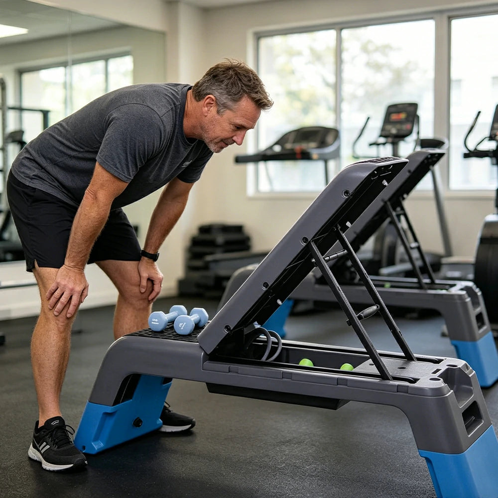 FITPRO Multi-Functional Step Bench with Adjustable Angles, Foldable Storage for Home Fitness Training - Blue&Grey