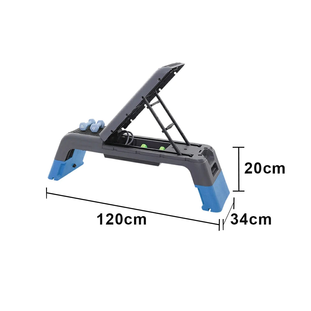 FITPRO Multi-Functional Step Bench with Adjustable Angles, Foldable Storage for Home Fitness Training - Blue&Grey
