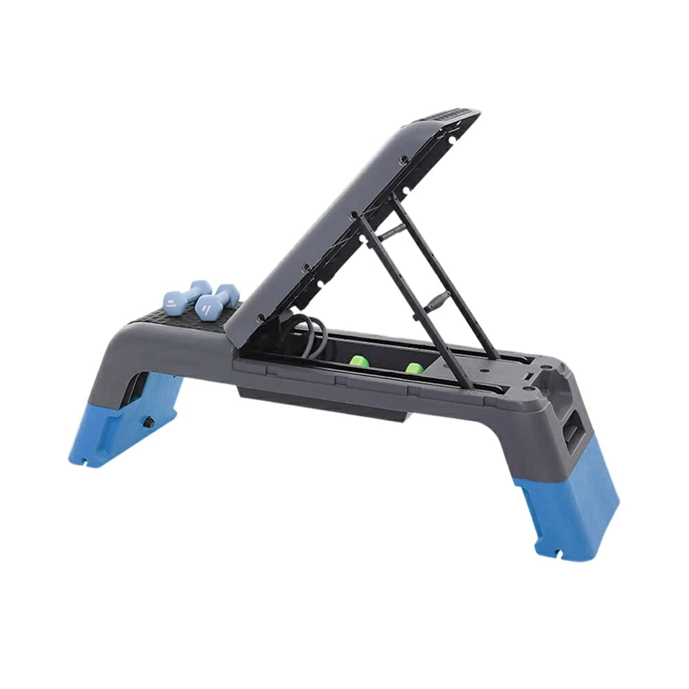 FITPRO Multi-Functional Step Bench with Adjustable Angles, Foldable Storage for Home Fitness Training - Blue&Grey