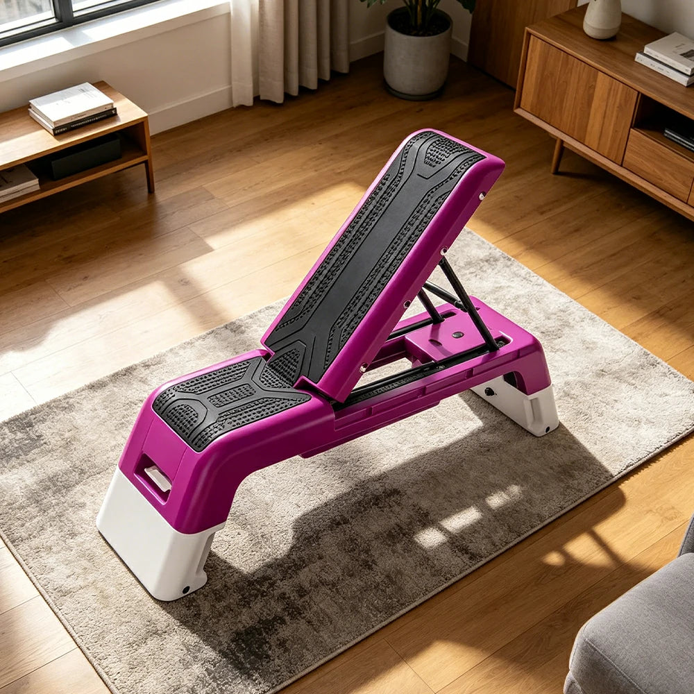 FITPRO Multi-Functional Step Bench with Adjustable Angles, Foldable Storage for Home Fitness Training - Pink&White