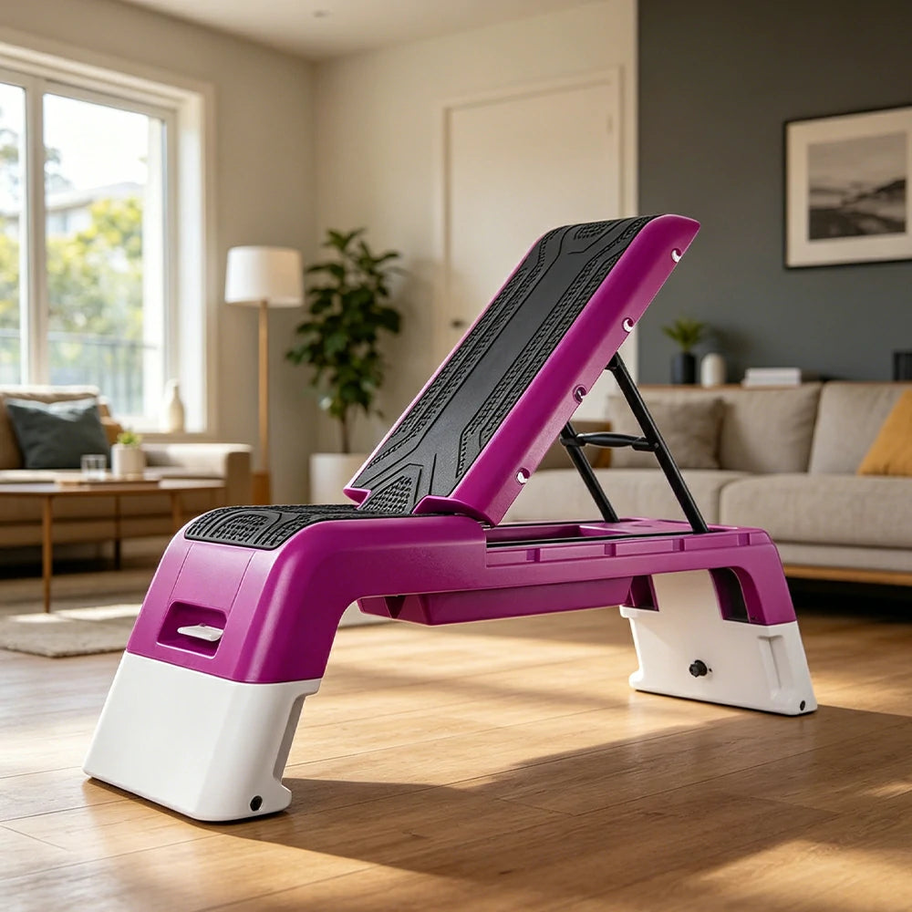 FITPRO Multi-Functional Step Bench with Adjustable Angles, Foldable Storage for Home Fitness Training - Pink&White