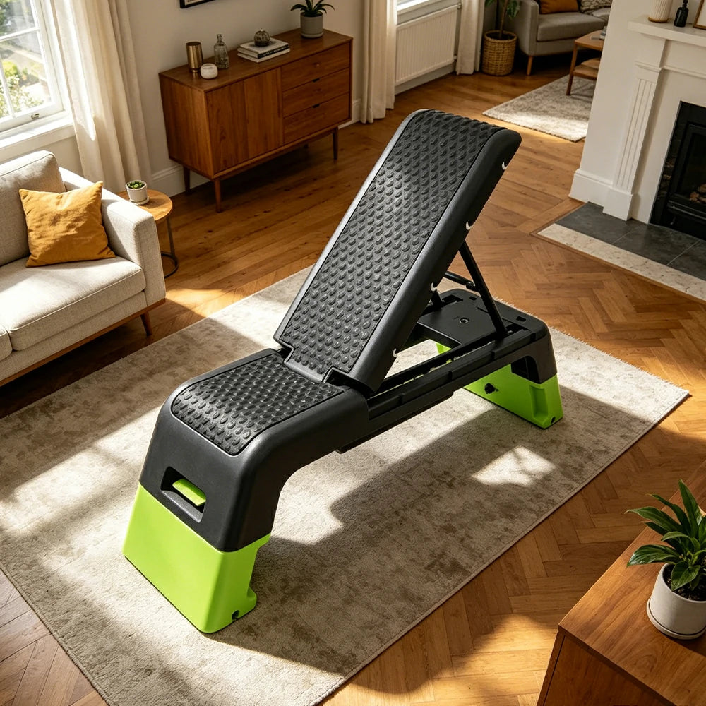 FITPRO Multi-Functional Step Bench with Adjustable Angles, Foldable Storage for Home Fitness Training - Green&Black
