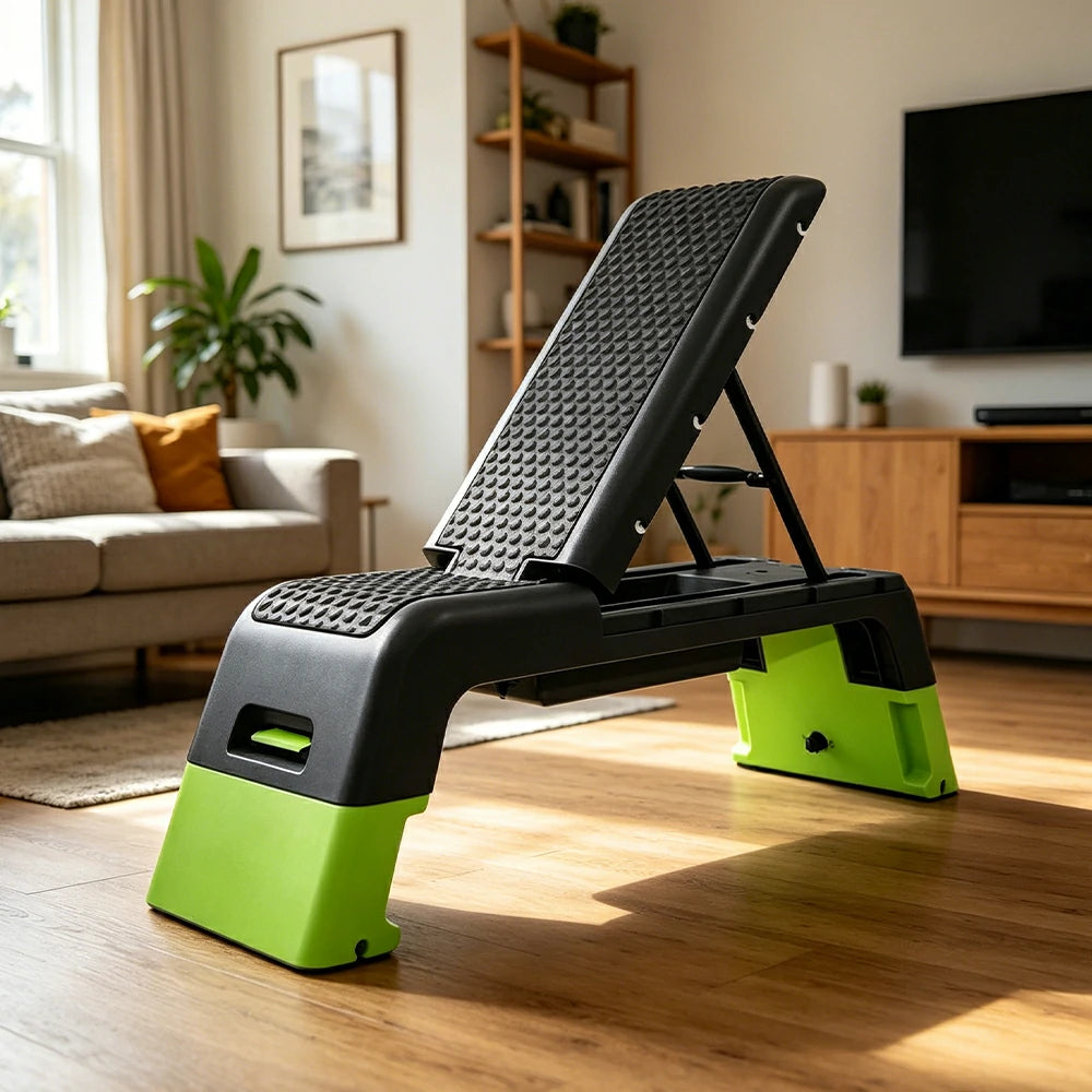 FITPRO Multi-Functional Step Bench with Adjustable Angles, Foldable Storage for Home Fitness Training - Green&Black