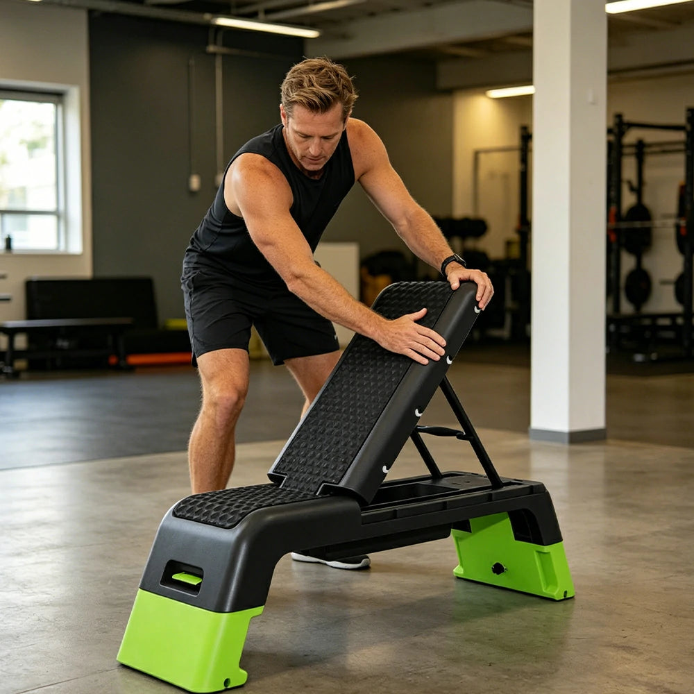 FITPRO Multi-Functional Step Bench with Adjustable Angles, Foldable Storage for Home Fitness Training - Green&Black