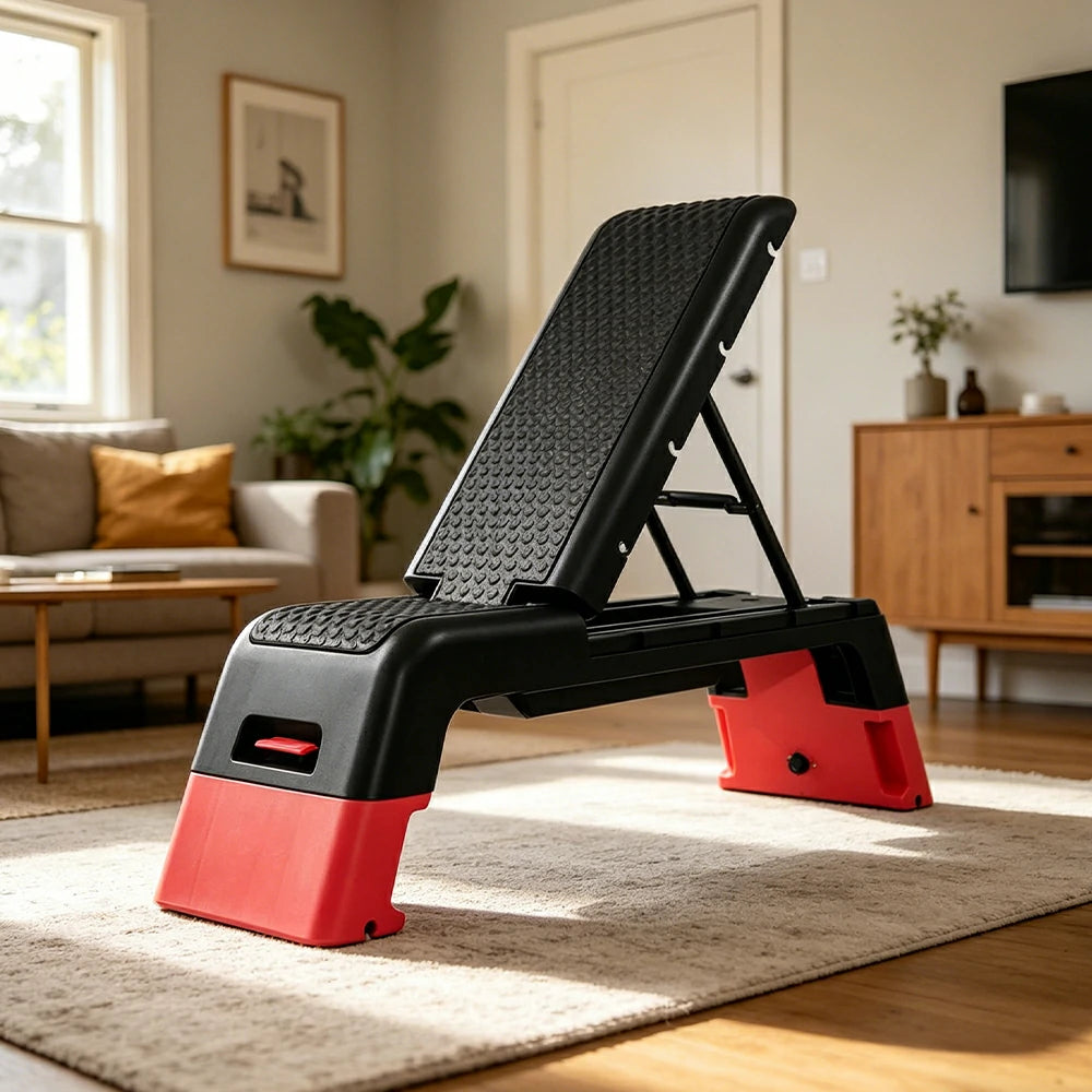 FITPRO Multi-Functional Step Bench with Adjustable Angles, Foldable Storage for Home Fitness Training - Red&Black